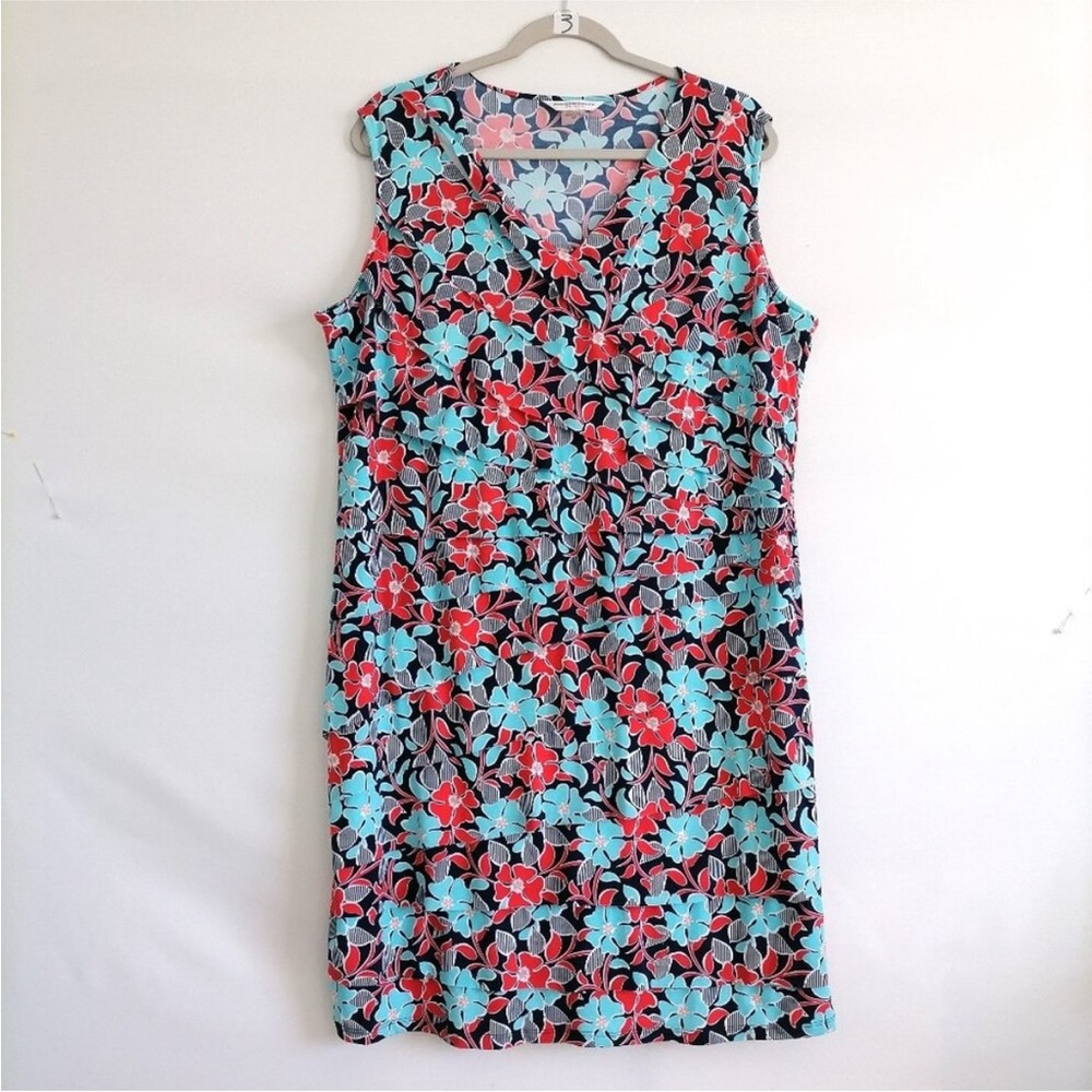 Floral Midi Dress Blue Red V Neck Sleeveless A-Line Size 8 Summer - Picture 5 of 9